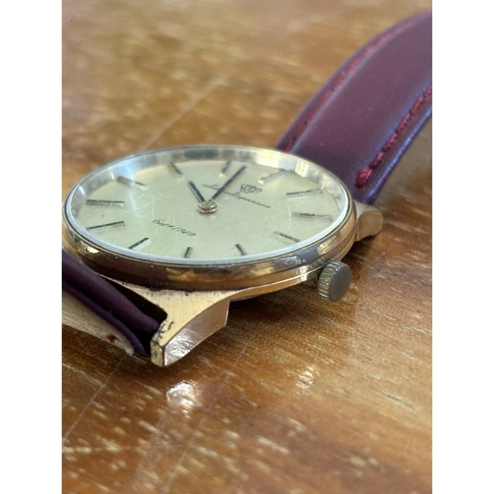 Vintage Jules Jurgensen Watch⭐️Ref 5618⭐️Gold Tone Swiss Movement Leather Strap